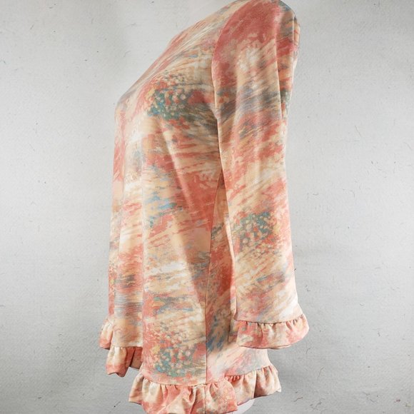 Rose + Olive LS Peach & Blue Top Swim Coverup Small - Picture 3 of 9